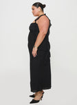 side view of model wearing Princess Polly Lanai Maxi Dress Black Curve Square Neck 