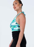 side view of model wearing Princess Polly Briana Bodysuit Green Multi Sleeveless Plunger 