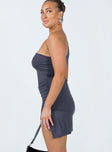 Front view of model wearing  front Princess Polly Asymmetric Neckline  Irisa Mini Dress Grey