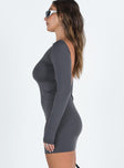 side view of model wearing Princess Polly Gatewood Long Sleeve Mini Dress Slate 