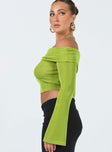 product Princess Polly Full Sleeves Asymmetric Neckline  Saro Off The Shoulder Top Green