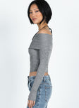 Front view of model wearing  front Morley Off Shoulder Sweater Grey Marle Princess Polly  Long 