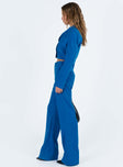 Front view of model wearing  front Princess Polly High Waisted Pants  Tetley Pants Blue