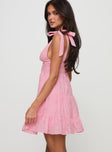 side view of model wearing Princess Polly Galvis Mini Dress Pink Plunger 