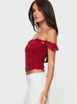 side view of model wearing Princess Polly Ayaan Off The Shoulder Top Red Sleeveless straight 