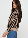 Omar Hooded Quarter Zip Jumper Black / Brown Stripe