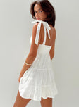 back view of model wearing Princess Polly Galvis Mini Dress White Petite Plunger 