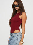 Front view of model wearing  front Princess Polly Sleeveless Square Neck  Beresford Bodysuit Wine