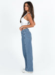 Front view of model wearing  front Princess Polly Mid Rise  Maryanne Mid Rise Relaxed Jeans Mid Wash Denim