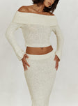   front view of model wearing Princess Polly Snuggle Boucle Maxi Skirt Cream Maxi 