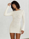 front view of model wearing Princess Polly Cosy Up Long Sleeve Boucle Mini Dress Cream 