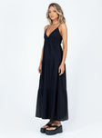 side view of model wearing Princess Polly Chelsea Maxi Dress Black Plunger 