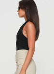 side view of model wearing Princess Polly Find You Halter Bodysuit Black Sleeveless 