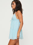 side view of model wearing Princess Polly Nicoletta Mini Dress Light Blue Plunger 