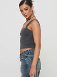 side view of model wearing Princess Polly Francois Backless Top Slate Sleeveless Square Neck 