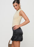   side view of model wearing Princess Polly Ravioli Bubble Hem Mini Skirt Black Mini Skirts 