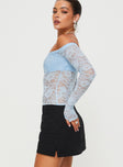 product Princes Polly Full Sleeves  Weaver Off Shoulder Lace Bodysuit Blue