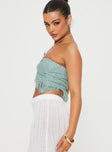 side view of model wearing Princess Polly Kovac Reversible Fringe Tube Top Blue Sleeveless Sweetheart 