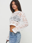 side view of model wearing Princess Polly Aileen Crochet Sweater White Cropped 