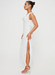 side view of model wearing Princess Polly Contessa Maxi Dress White Cowl Neck 