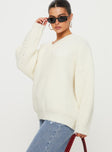 side view of model wearing Princess Polly Jem Oversized Sweater Cream Long 