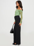 side view of model wearing Princess Polly Burnette Pants Black Tall High Waisted Pants 