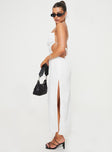 side view of model wearing Princess Polly Tailor Maxi Dress White Square Neck 