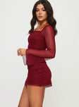 product Princess Polly High Neck  Bilbao Long Sleeve Mini Dress Burgundy