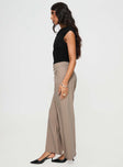 side view of model wearing Princess Polly Jeller Pinstripe Pants Beige Pinstripe High Waisted Pants 