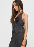 side view of model wearing Princess Polly Joshy Top Charcoal Sleeveless V-Neck 