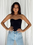 front view of model wearing Princess Polly Aston Strapless Bodysuit Black Sleeveless Sweetheart 