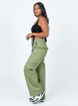 side view of model wearing Princess Polly Luna Mid Rise Cargo Pants Green 