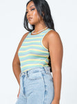 side view of model wearing Princess Polly Juju Bodysuit Multi Sleeveless Crew Neck 