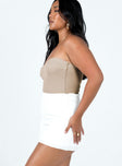   side view of model wearing Princess Polly Selby Textured Mini Skirt White Mini Skirts 