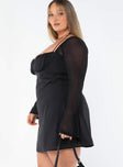 product Princess Polly Square Neck  Dyer Sheer Sleeve Mini Dress Black Curve