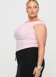 side view of model wearing Princess Polly Danza Top Pink Curve Sleeveless Boat Neck 