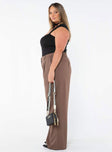 Front view of model wearing  front Princess Polly High Waisted Pants  Archer Pants Brown Curve