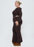 side view of model wearing Princess Polly Try Me Knit Pants Chocolate Curve High Waisted Pants 