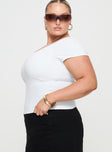 side view of model wearing Princess Polly Serenie Top Ice Curve Short Sleeves V-Neck 