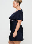 side view of model wearing Princess Polly Jaron Mini Dress Navy Curve Plunger 