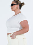 Front view of model wearing  front Princess Polly Short Sleeves Crew Neck  Lex Top White Curve