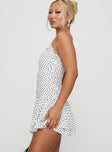 Escapades One Shoulder Mini Dress White / Black Polka