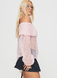 side view of model wearing Princess Polly Trapok Off The Shoulder Sweater Pink Long 