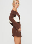 Eclara Off The Shoulder Mini Dress Chocolate