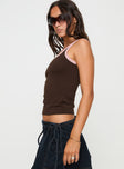 side view of model wearing Princess Polly Caputo Contrast Tank Brown / Pink Sleeveless Square Neck 