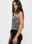 side view of model wearing Princess Polly Kinger Top Slate Sleeveless Crew Neck 