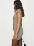 side view of model wearing Princess Polly Gaskin Cap Sleeve Mini Dress Slate Square Neck 