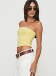 side view of model wearing Princess Polly Millert Tube Top Yellow Sleeveless straight 