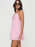 side view of model wearing Princess Polly Nicoletta Mini Dress Light Pink Plunger 