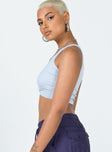 side view of model wearing Princess Polly Kali Tank Top Blue 